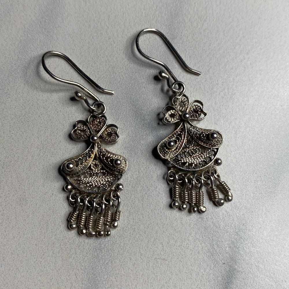 Filigree earrings with fringe sterling‎ silver 925